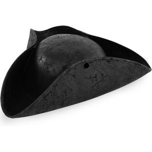Xeehwb Black Pirate-Hat,Women Tricorn Leather Hat,Men Vintage Wrinkle Pirate Hat for Halloween Party Costume Accessories