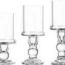 3 Pcs Modern Crystal Glass Hurricane Candle Holders Set, Elegant Roman Column Style with Windproof Glass Shades, Ideal for Pillar Candles, Wedding & Home Dcor