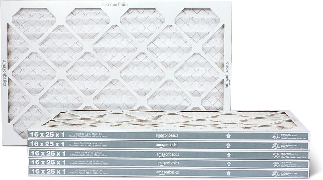 Amazon Basics MERV 5 AC Furnace Air Filter, 16x25x1 inches, 6-Pack (Actual size: 15.75" x 24.75" x 0.75")