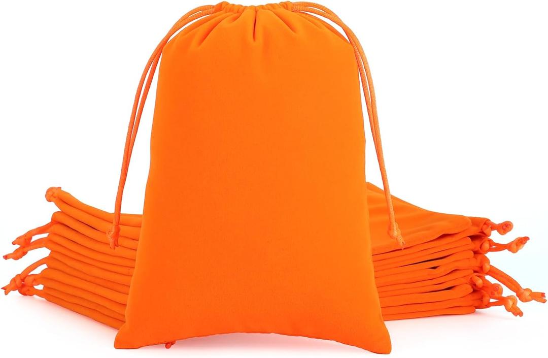 Tapleap Velvet Bags, 12Pcs Orange Jewelry Bags, 7x10 with Drawstring, Travel, St. Patrick's Day, For Wrapping Gift, Toys, Bricks, Tourism Storage, Board Game