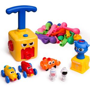 LiKee Balloon Powered Toys Monster Face Pump for 3+ Years Old Boys Girls, Car Racers Birthday Party Supplies Preschool Educational Science STEM Toys with Manual Balloon Pump for Kids