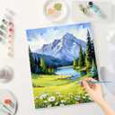 Nature Landscape Paint by Numbers Kit for Adults - DIY Daisy Meadow and Mountain Lake Painting on Canvas 16x20 Inches, Acrylic Paint Set, Suitable for Beginners, Art for Home Decoration or Gifts