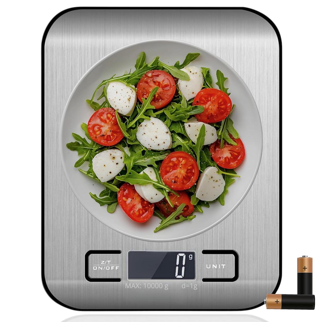 2 x Food Scale For Kitchen - Stainless Steel Kitchen Scale, 100% waterproof, Batteries Included, Weighs Up to 22 lb/10kg, Digital Scale, Food Scale With Nutritional Calculator, Baking Scale, Cooking Scale
