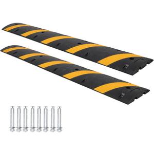 6 Ft Rubber Speed Bump, 2 Pack 2 Channel Modular Heavy Duty Speed Bumps Humps 25000 lbs Load Capacity, Cable Protector Ramp for Asphalt Concrete Gravel Driveway Road