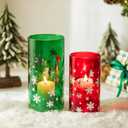 Christmas Hurricane Glass Candle Holders: Glasseam Red Green Candle Holders for Pillar Candles Silver Snowflake Decorations Large Cylinder Vases for Floating Candles Table Centerpiece