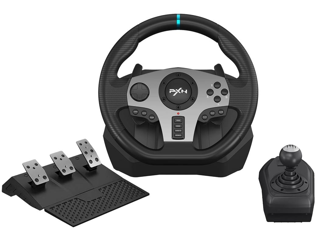 PXN V9 Gaming Steering Wheel With Pedals and Shifter 270/900 Dual-Motor Feedback Driving gaming Racing Wheel for PC,PS4,PS3,Xbox One, Xbox Series X/S,N-Switch
