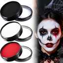 Spooktacular Creations 3PCS Halloween Makeup Face Body Paint Waterproof Foundation Cream Cake Tub, Halloween Party Cosplay Clown Sfx Costume Dress Up Makeup for Adult(1 Oz Each, White, Black, Red)