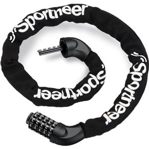 Sportneer Bike Lock: 5 Digit Combination High Security Anti Theft Bike Chain Lock - 3.2/3.6/4ft Heavy Duty Keyless Bicycle Lock for Bike, Motorcycle, Scooter, Door & Gate - 4/6mm Thick, Easy to Use (Black)