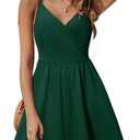 STYLEWORD Women's V Neck Spaghetti Strap Summer Casual Swing Dress Midi Sundress with Pocket (Green-429, XS)