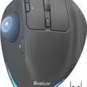 MAM1 Pro Wireless Trackball Mouse, Ergonomic Bluetooth Rechargeable Computer Mouse, Backlit Rollerball Thumb mice with 5 Level DPI, Adjustable Angle, 3 Devices Connection for PC, Windows - Gray Mouse