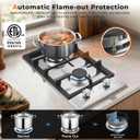 12 Inch Gas Cooktop, 2 Burner Gas Stove, 304 Stainless Steel