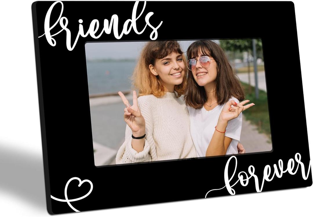 Friendship Wooden Photo Frame For 4" x 6" Picture - Friends Forever - Black Minimalism Tabletop Picture Frame Decor For Home Office Table Shelf - Friendship Gifts For Besties Friends Coworkers - A04