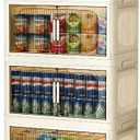 Foldable Storage Cabinet with Lid, Plastic Storage Box with Wheels, for Bedroom Desktop, Living Room, Kitchen Supplies Organization, Stackable Organizer, Medium Size 17.7×10.2×32.7 inch (4 Tiers)