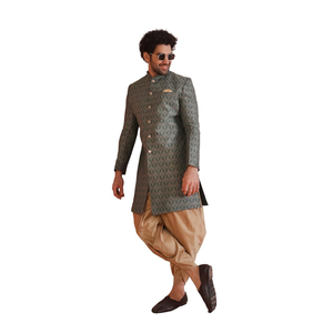 Men's Jacquard Floral Indowestern Sherwani Pajama/Dhoti Set – Regular Fit, Mandarin Collar| Ethnic Festive Wear, 40
