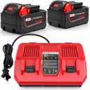 2Pc 6.0Ah 18V for Milwaukee M-18 Battery WK18 N18-N14 Charger Compatible for Milwaukee 18v Battery and Charger Combo Fast Charging for 48-11-1850 48-11-1860 48-11-1820 48-11-1840 48-11-1830 48-11-1870