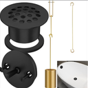 Tub Drain Linkage Assembly with Trip Lever and Strainer Done Cover, Universal Overflow Faceplate Trim Kit with Screws, Fit for Bathtub Trip Lever Waste and Overflow Drain Kit, Matte Black