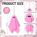 Tegeme 15 Pcs Pink Halloween Ghost Decor Pastel Hanging Ghosts Halloween Decor 4 Inch Pink Decoration Indoor Outdoor Hanging Tree Ornaments for Home Garden Holiday Party