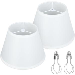 White Empire Lamp Shades Set of 2, 5.9"  9.8"  6.7" Small Lampshades for Table Lamps, Spider Fitter Fabric Replacement Shades for Home Decor, Bulb Clip Adapters Included, No Assembly Required