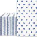 Whaline Polka Dots Guest Paper Napkins White Blue 3 Ply Disposable Napkins Dinner Hand Napkin Towel for Wedding Party Supplies Table Decor, 80Pcs