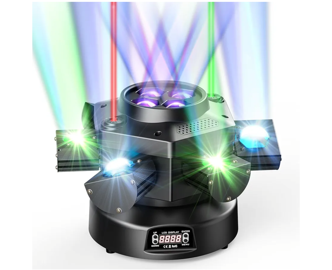 Moving Head DJ Lights, 150W RGBW LED Moving Head Light with Mixed Lighting Effects, 6 Arms Party Lights Support DMX-512 & Sound Activated, Stage Lights for Party Disco KTV Wedding Club