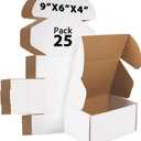 9x6x4 inches Shipping Boxes Set of 25, Small Corrugated Cardboard Box, Literature Mailer, Gift Boxes (White, 9x6x4)
