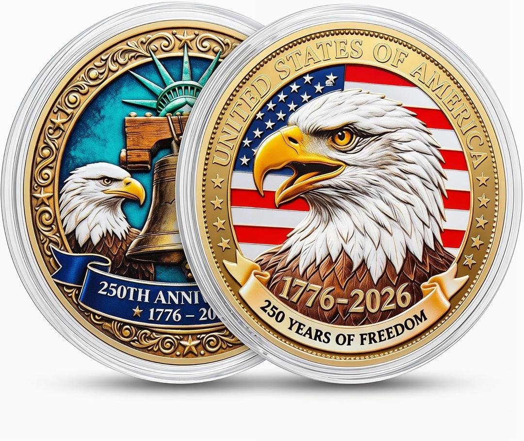 5 x 250th Anniversary USA Commemorative Challenge Coin America 250 Anniversary Coin Patriotic Collectible Gift Double Sided Engraved Souvenir Coin