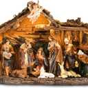 Taman Nativity Set with LED Light - Resin Figurines Tabletop Nativity Scenes Xmas Gifts Collectibles for Christmas Holiday Decorations