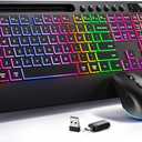 Hamile Wireless Keyboard and Mouse Combo:RGB Backlit Effects,Ergonomic Full Size Silent Keyboard,Wrist Rest,2.4G Rechargeable with Phone Holder Compatible with Windows, Mac,PC,Laptop, Black