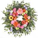 Spring Wreaths for Front Door Outside 24-26in Spring Summer Wreath with Peony Rose Sunflower, Daffodil 22 Kinds Greenery, Indoor Outdoor Vibrant Hanging Season Decor for Wall Porch