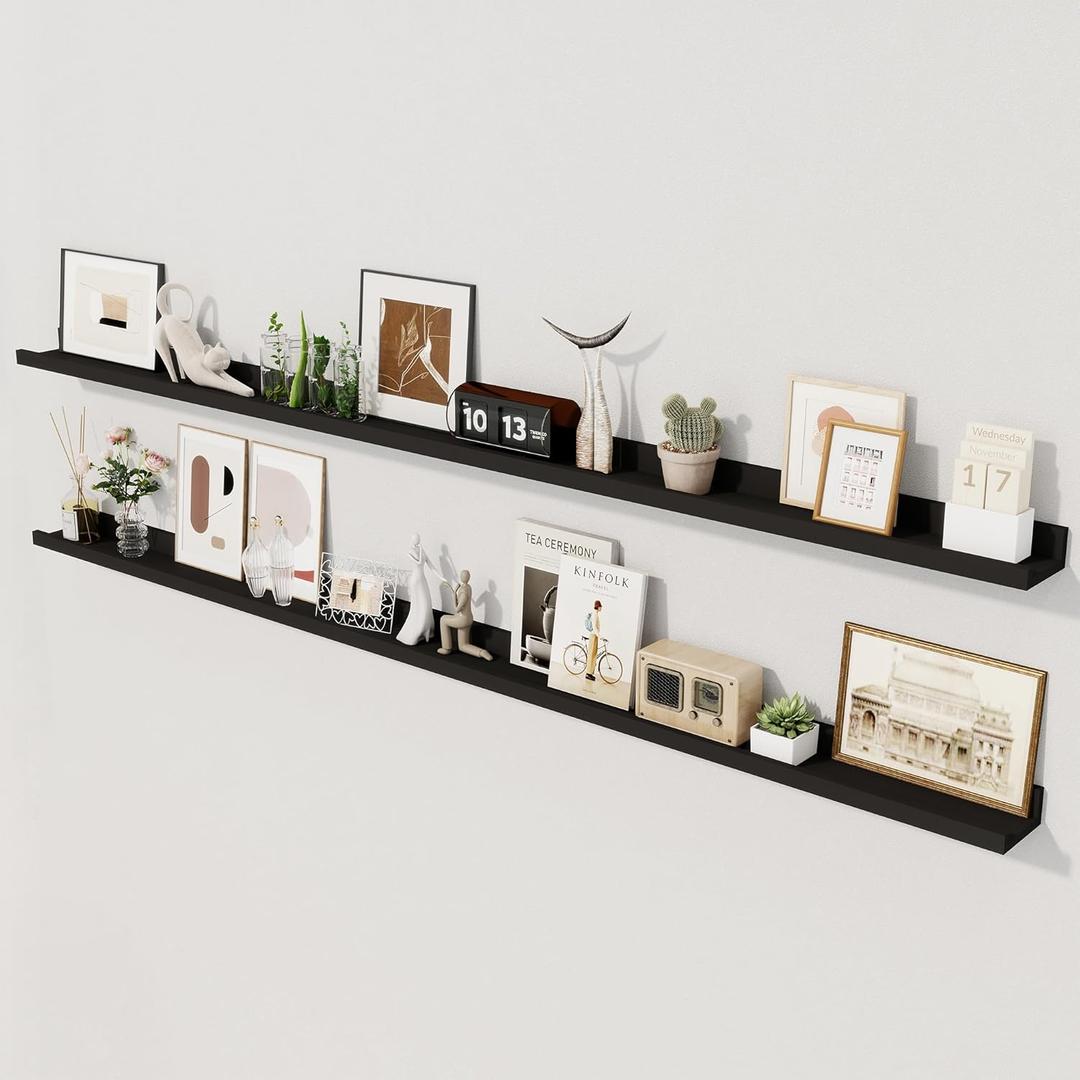 Axeman 72 Inch Floating Shelves | Picture Ledge Shelf Set of 2 | Black Wall Shelves with Lip | Black Picture Shelf for Wall with Ledge | Photo Ledges 72 Inch
