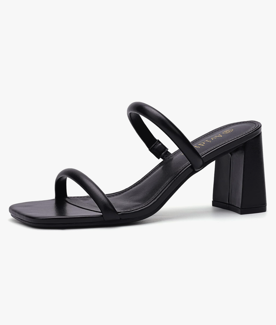 Women's Square Open Toe Heeled Sandals Two Strap Mules Slip On Block Chunky Mid Heels Sandals, Size 5.5