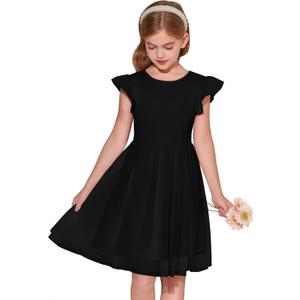 Haloumoning Girls Tutu Dress Ruffle Short Sleeve Fluffy Summer Party Tulle Dress for Kids 5-14Y (9-10 Years, Black)