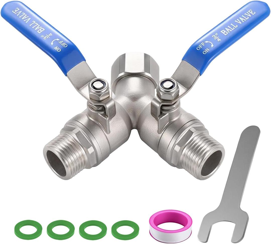 304 Stainless Steel Garden Hose Splitter 2 Way Heavy Duty, Full Flow Y Valve Water Hose Splitter With Long Handle, Lead-free3/4" GHT Thread