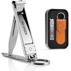 MR.GREEN Collapsible Nail Clippers Small and Thin Portable Travel Nail Scissors Cutter Stainless Steel Manicure Tools with Nail Files (Orange Leather Case+ Iron Box) Multicoloured