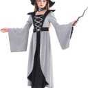 5 PCS Halloween Witch Costume for Kids Girls Scary Witches Outfit Dress up Clothes Dark Set for Cosplay Party (X-Large)