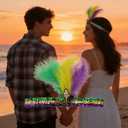 Mardi Gras Feather Sequin Headband for Carnival Party Masquerade Mardi Gras Costume Headband (1 Count (Pack of 1), Purple Yellow Green)