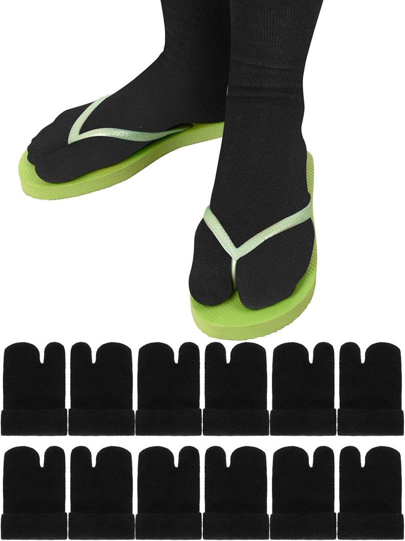Geyoga 6 Pairs Flip Flop Socks Tabi Split Toe Socks Elastic Cotton for Men Women (Black)