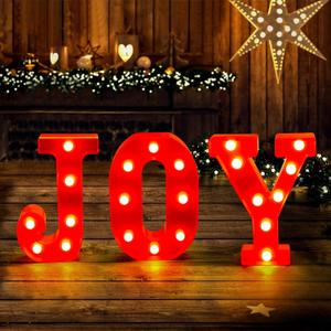 XIMISHOP Christmas Decor-Christmas Decorations Indoor-3 LED Marquee Light Up Letters Sign Joy Christmas Lights for Xmas Home Kitchen Fireplace Tabletop Party Decoration
