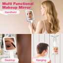 Portable Travel Makeup Mirror with Lights, Double Sided 1X/10X Magnifying Mirror, 3 Color Adjustable Lighting Touch Screen, Rechargeable Lighted Beauty Mirror, Tabletop Handhold Hanging (White)