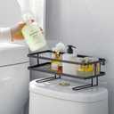 ShellKingdom Over The Toilet Storage Shelf, Toilet Paper Holder Stand Shelves, Punch-Free Bathroom Storage Rack with 2 Hooks, Small Space Organizers for Bathroom, Home, Countertop, Black (1 Tier)