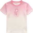 RoseSeek Women's Ombre Floral Graphic Tees Crew Neck Short Sleeve T Shirts Summer Tops, Small