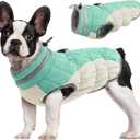 FUAMEY Dog Coat for Small Dogs,Waterproof Dog Winter Jacket with Harness Built in Puppy Cold Weather Coats Reflective Pet Vest with Zipper Warm Fleece Dogs Snowsuit Windproof Mint Green S