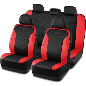 Skechers Memory Foam Seat Covers,Leather Car Seat Covers, Ultimate Comfort & Support Seat CoversFull Sets,Airbag Compatible, Automotive Universal Fit Most for SUVs, Vans, Sedans, Cars, Trucks,Red