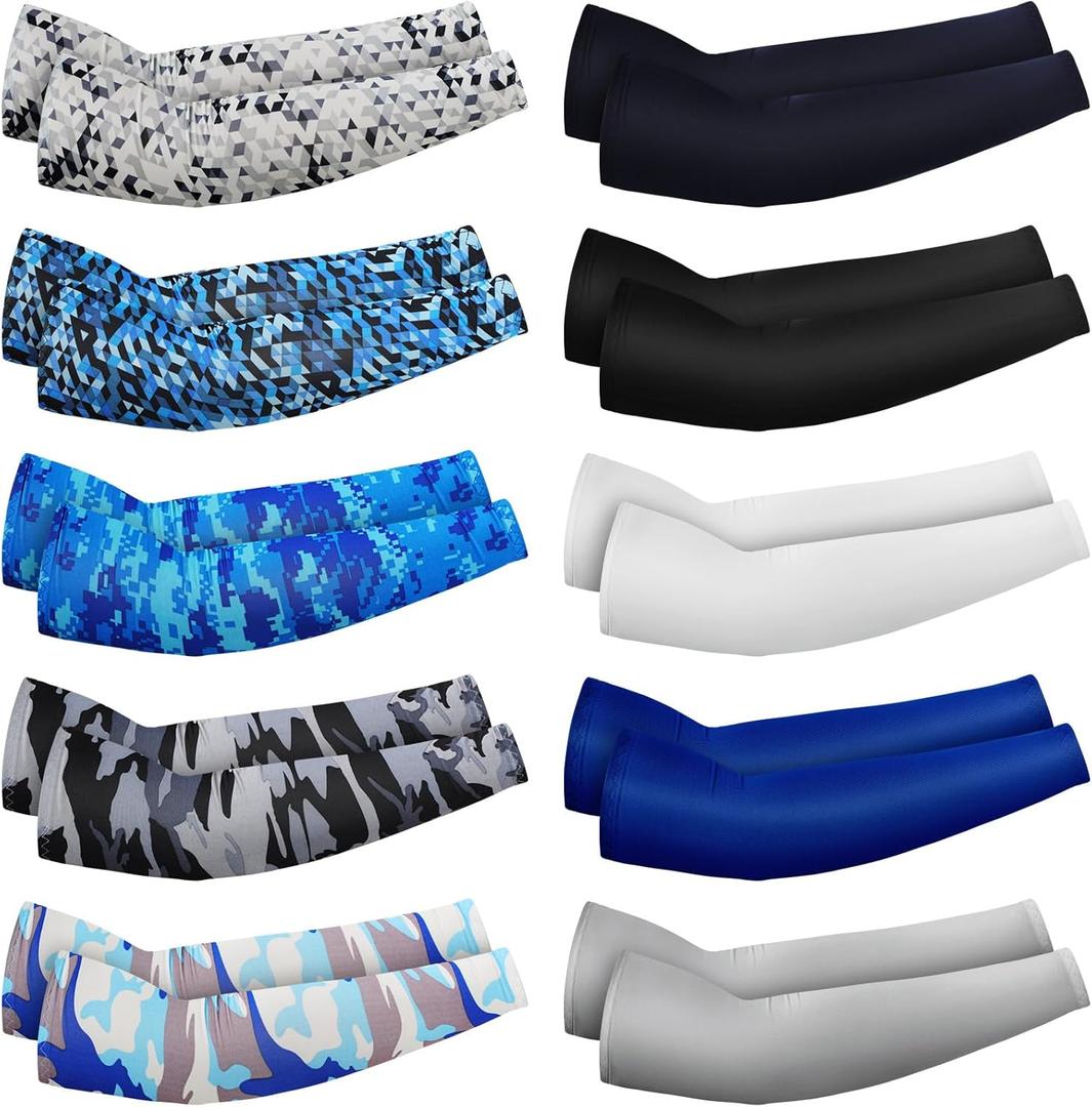 Xuhal 10 Pairs Arm Sleeves for Kids Youth Basketball Football Baseball UV Sun Protection Sports Compression Arm Cover (Age 11-14)