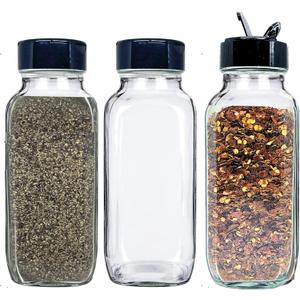 JARMING COLLECTIONS Glass Spice Jars with Shaker Lids - Spice Jars 16 oz for Food Storage, Spice Containers for Kitchen Organization and Storage, Bottles for Spices (Black - 16 Ounce 3 pack)