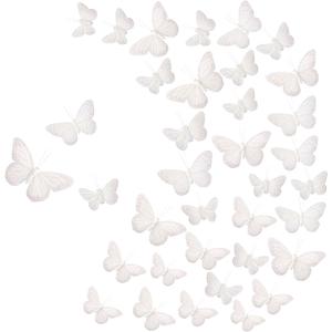 Chuangdi Feather Butterfly Decorations 36 Pcs White 3size Monarch Wall & Party Decor for Wedding, DIY Crafts Lightweight Artificial Feather Butterflies for Home Indoor Outdoor