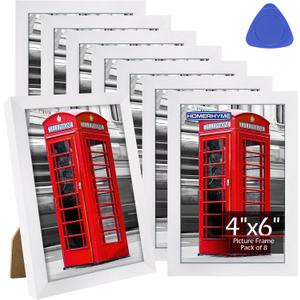 HOMERHYME 4x6 Picture Frames Set of 8, White Photo Frames for Gallery Wall Mounting or Table Display, Collage Frames with Clear Plexiglass for Home Office Decor