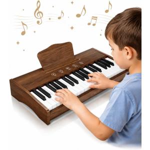Kids Piano Keyboard, 37 Keys Digital Piano for Kids, Touch Control Buttons, Music Educational Instrument Toy, Built-in Songs & Rhythms, Wood Toy for 3+ Girls and Boys(Dark Brown)