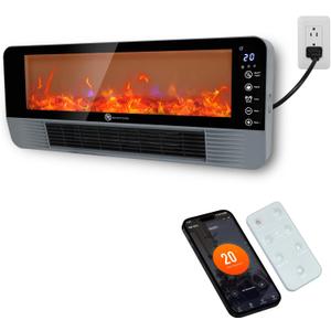 Space Heater, Space Heaters for Indoor Use, Fireplace Heater, WiFi and Tuya App Controlled, 3D Flame Effect, 1500W Portable Air Conditioner Fast Heating Space, Easy Installation, 24H Timer