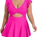 B2prity Women's Plus Size Swimsuit Tummy Control One Piece Swimdress Ruffle V Neck Cutout Wrap Bathing Suit with Skirt 20W